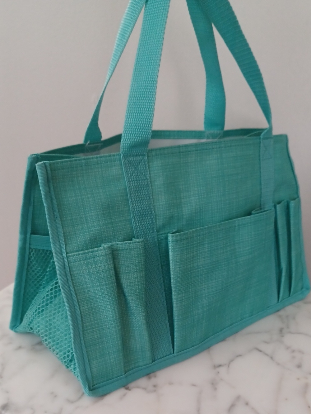 Thirty-one Tote Turquiose Crosshatch keep-it-caddy blue green W 6" L 13" H 8" #1